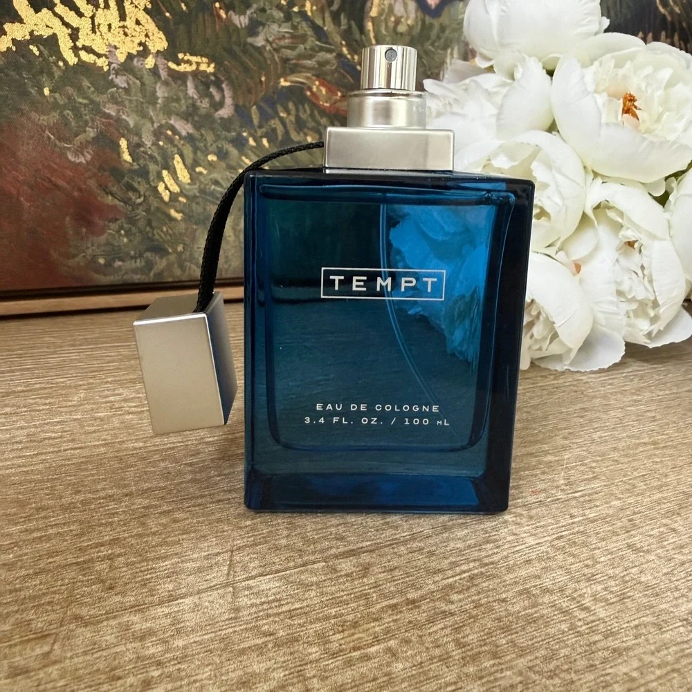 Tempt Eau de Cologne for Men 3.4 fl oz 100 ml Spray Bottle‎ Blue Glass